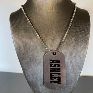 Silver Tone Ashley Stamped Military Style Dog Tag